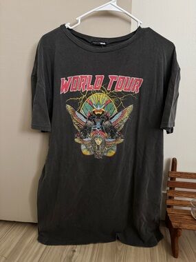 Fashion Nova Black Graphic Tour Tee with Red Accents